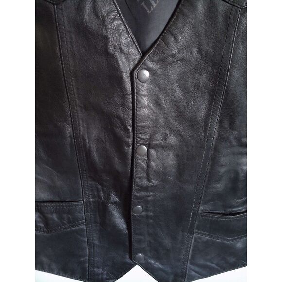Men's Hudson Genuine‎ Leather Motorcycle Style Black Vest, Size M - Picture 3 of 7